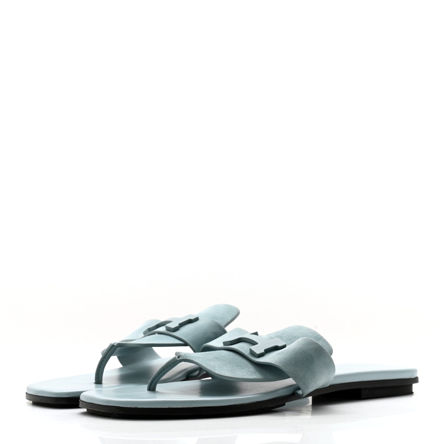 Hermes Suede Goatskin Womens Galerie Sandals 38.5 Bleu Pinede 3 of 10