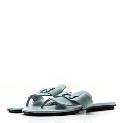 Hermes Suede Goatskin Womens Galerie Sandals 38.5 Bleu Pinede 3 of 10