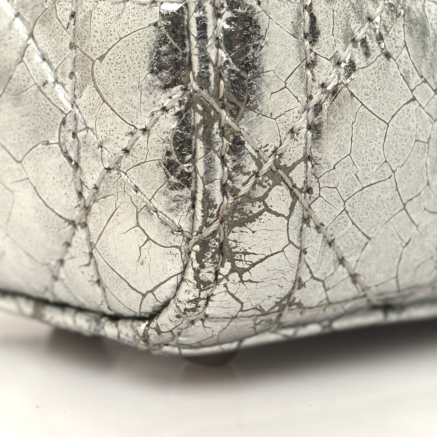 Metallic Crinkled Calfskin Cannage Micro Lady Dior Silver
