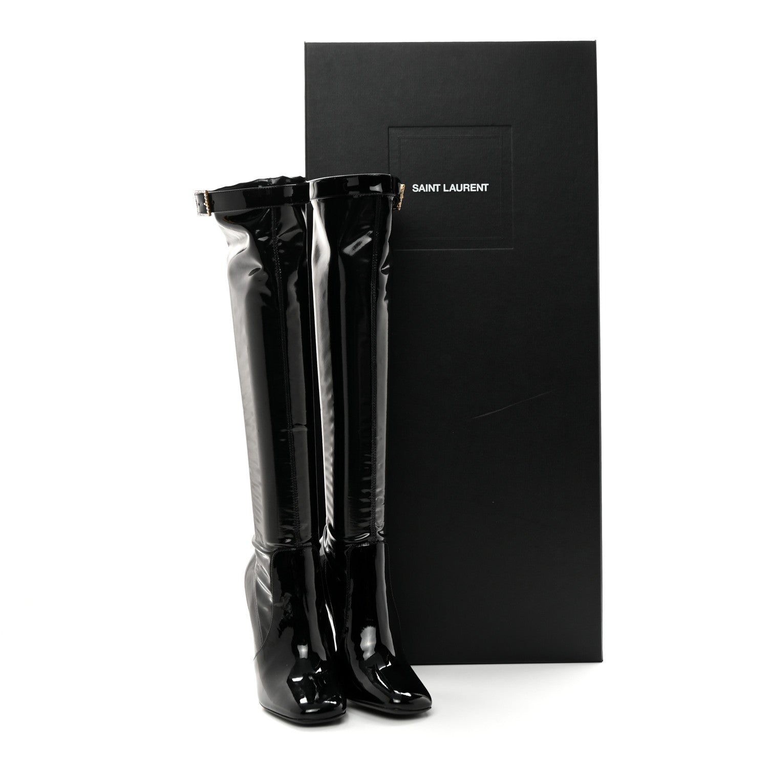 Saint Laurent Patent Stretch Crystal Buckle Lala 105 Tall Boots 36 Black 11 of 11