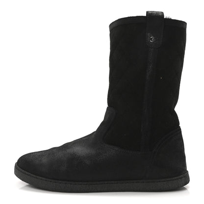 Chanel Suede Quilted High Boots 40 Black 1 of 8