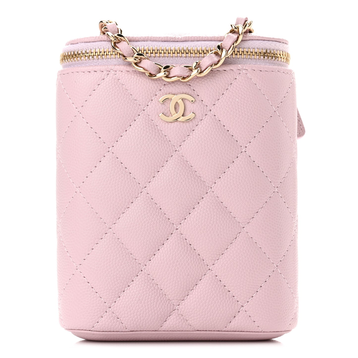 Caviar Quilted Vertical Coco Beauty Vanity Case With Chain Pale Pink