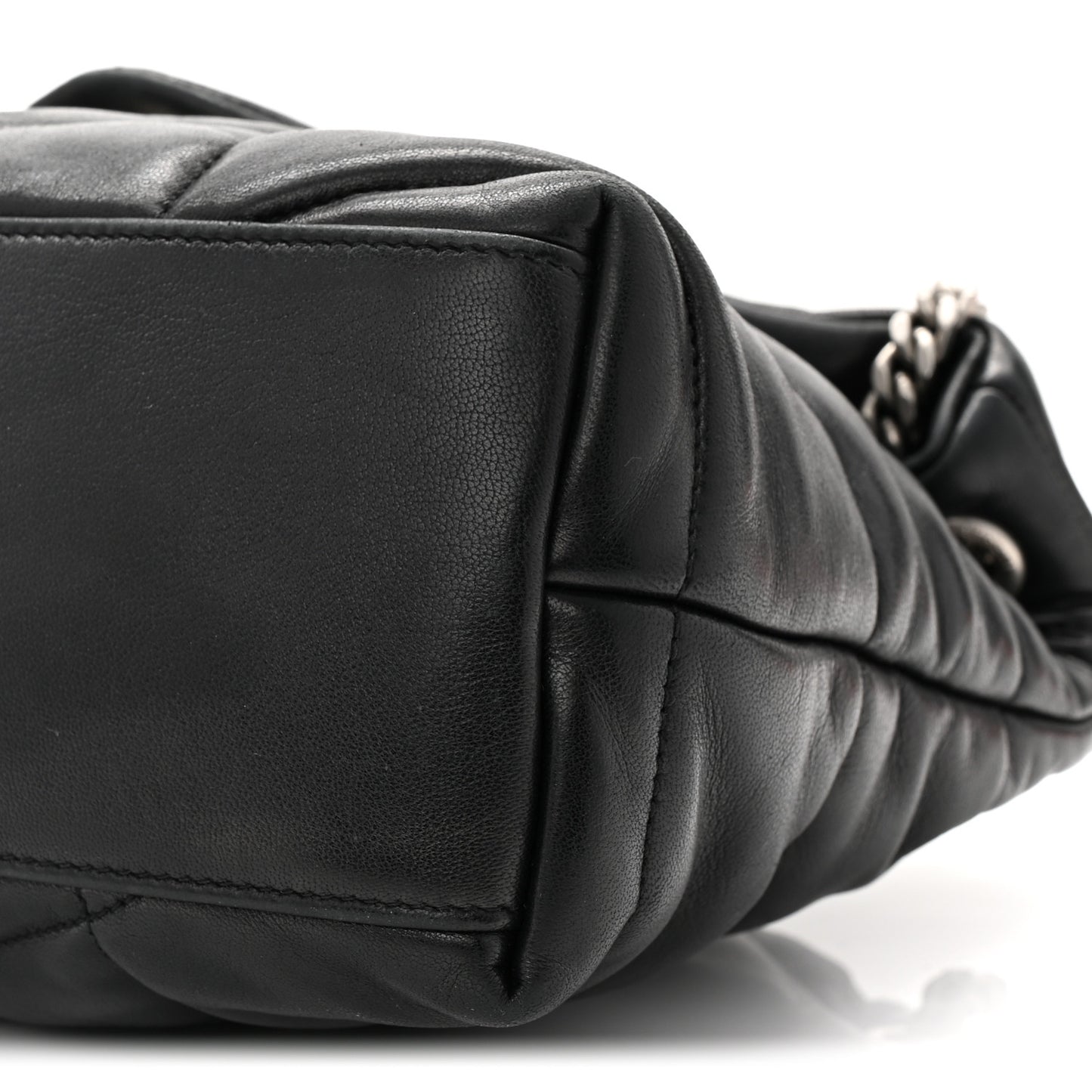 Lambskin Quilted Small Loulou Puffer Monogram Chain Satchel Black