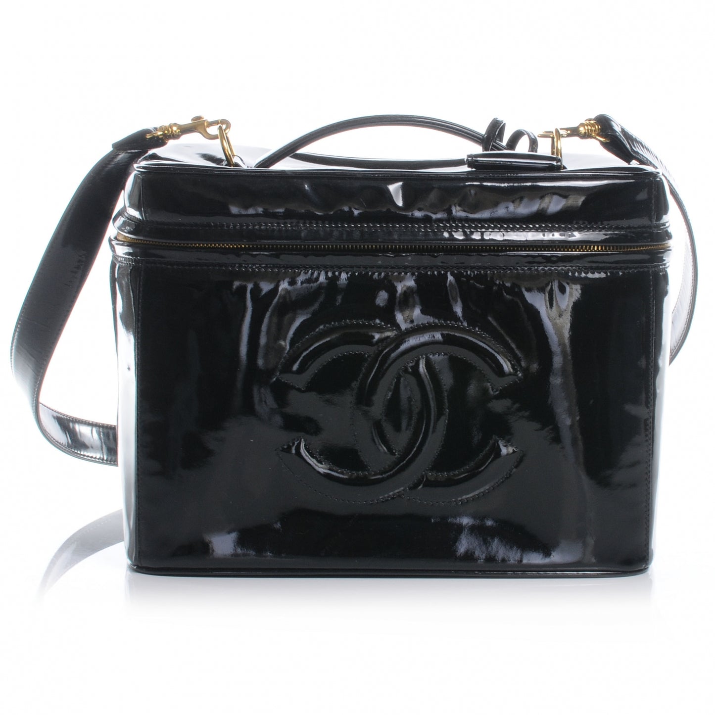 Patent Large Cosmetic Train Case Black
