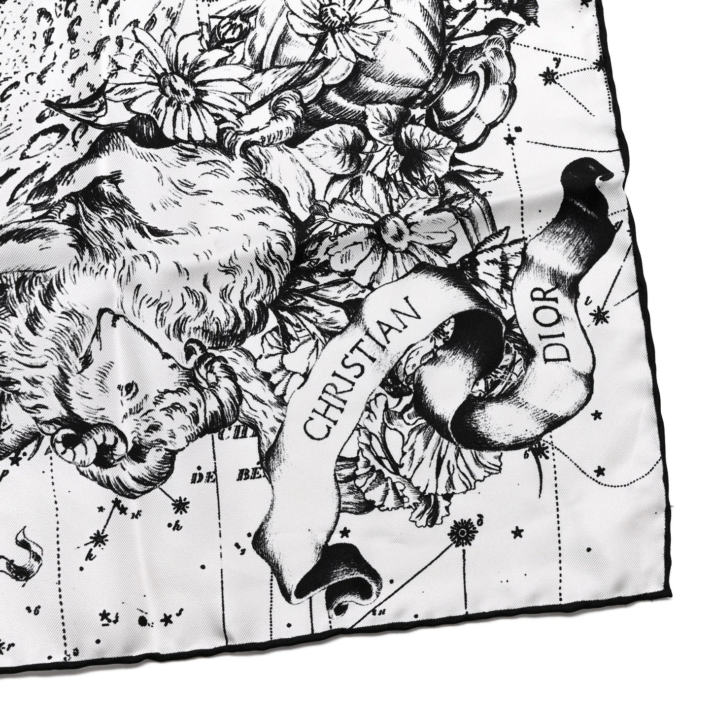 Silk Zodiac Print Square Scarf 55 Black White