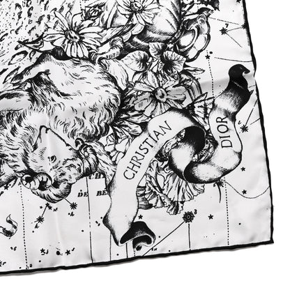 Christian Dior Silk Zodiac Print Square Scarf 55 Black White 2 of 3