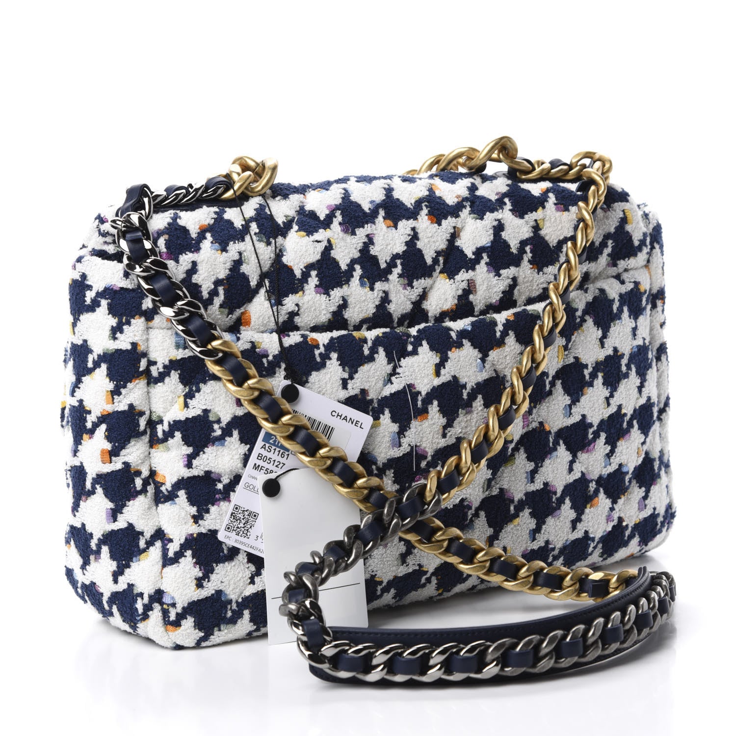 Chanel Tweed Quilted Large 19 Flap Ecru Navy Blue Multicolor 3 of 10
