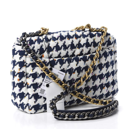 Chanel Tweed Quilted Large 19 Flap Ecru Navy Blue Multicolor 3 of 10
