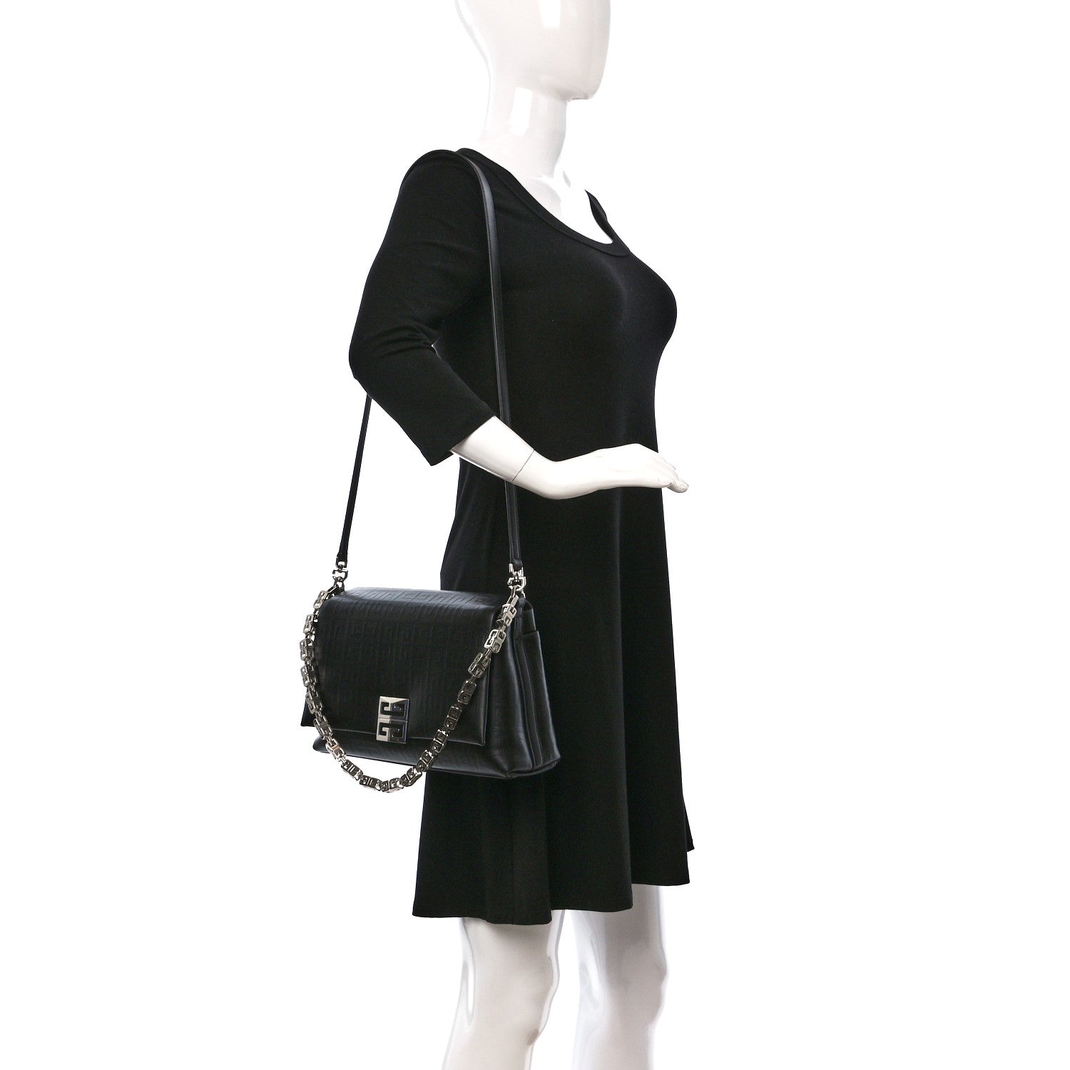 Givenchy Soft Calfskin 4G Embossed Medium Shoulder Bag Black 2 of 8
