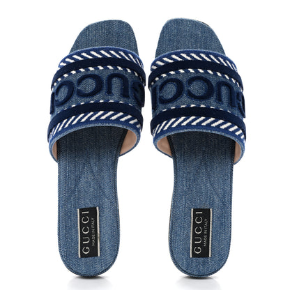 Gucci Plain Spain Denim Logo Slide Sandals 37 Light Blue 7 of 10