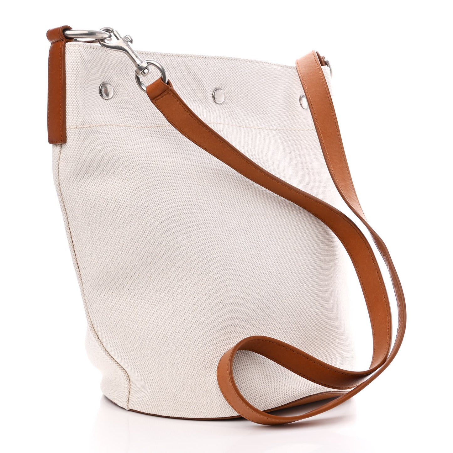 Linen Calfskin Rive Gauche Bucket Bag Grey Cognac