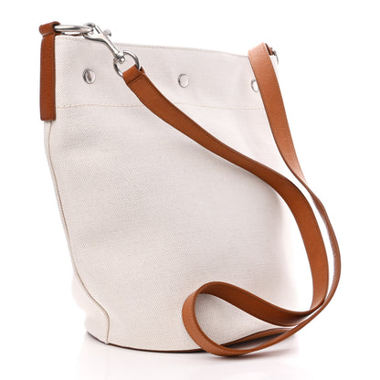 Saint Laurent Linen Calfskin Rive Gauche Bucket Bag Grey Cognac 4 of 11