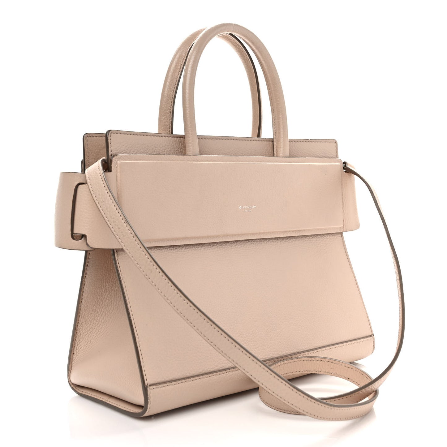 Grained Calfskin Small Horizon Satchel Beige