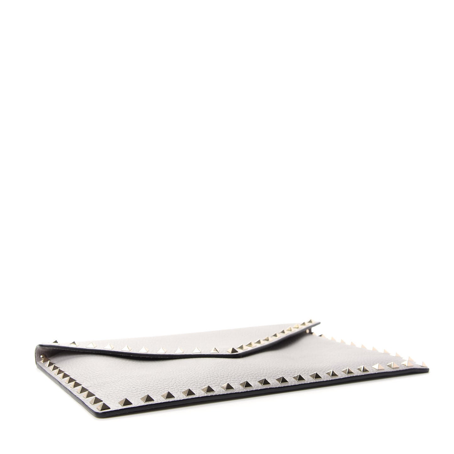 Pebbled Calfskin Large Rockstud Envelope Clutch Pastel Grey
