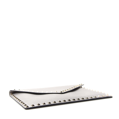 Valentino Garavani Pebbled Calfskin Large Rockstud Envelope Clutch Pastel Grey 4 of 6