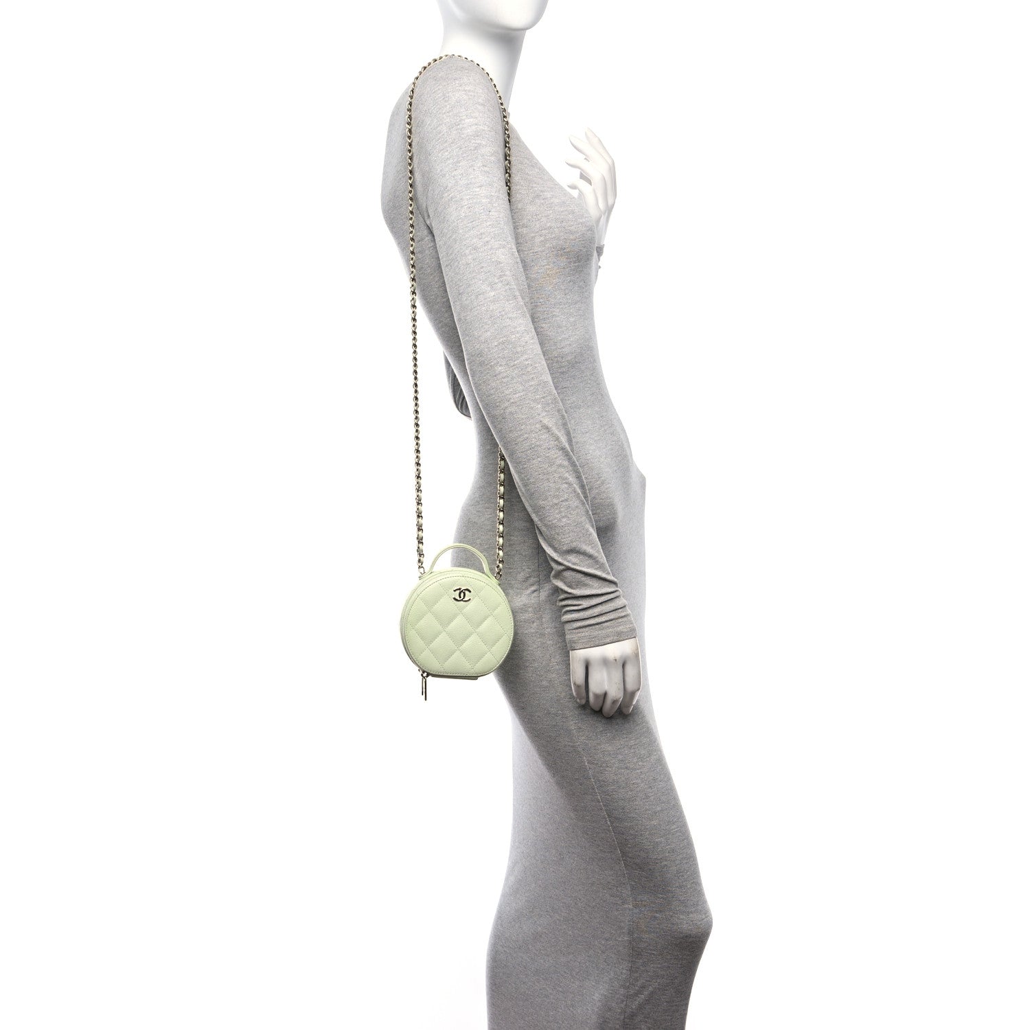 Chanel Caviar Quilted Round Handle With Care Vanity With Chain Light Green 3 of 12