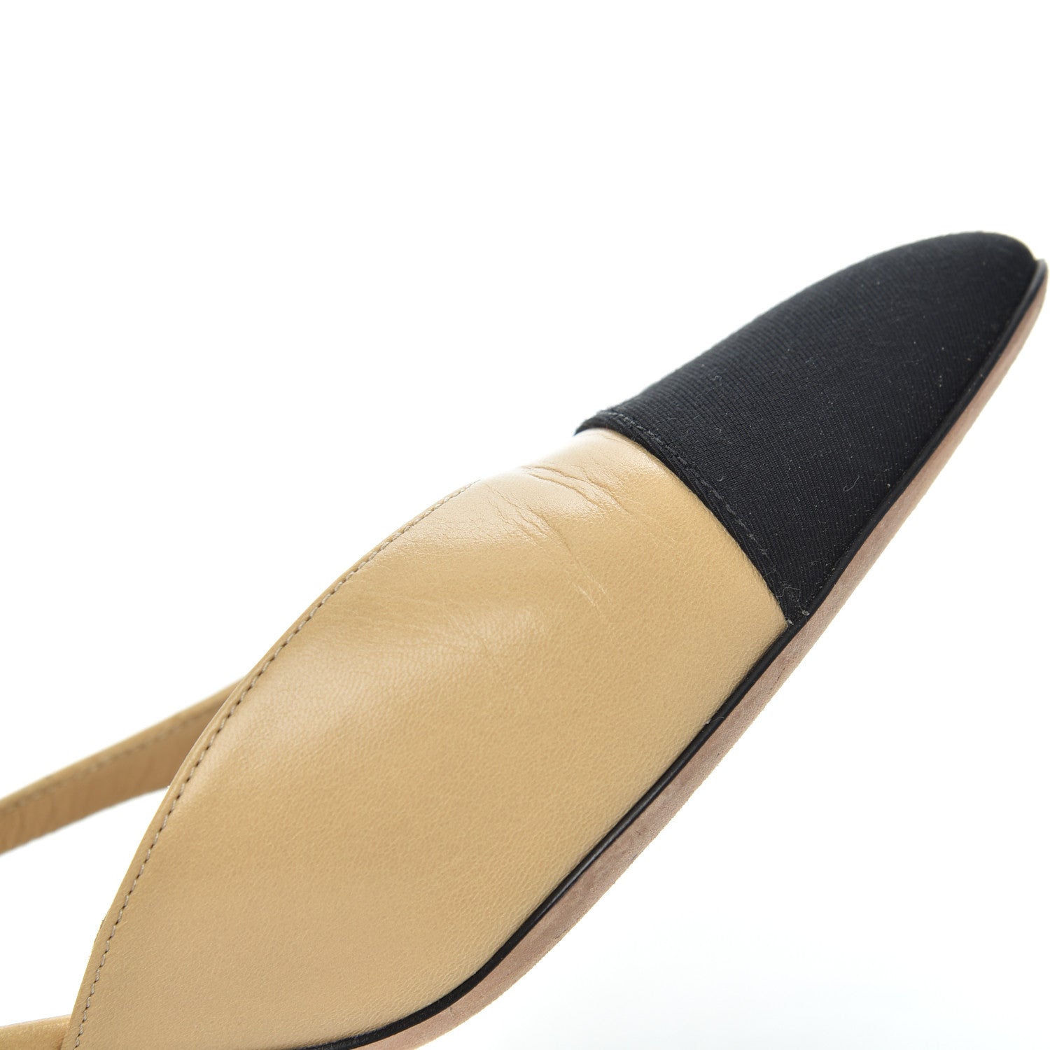 Chanel Lambskin Grosgrain Cap Toe CC Slingback Pumps 39 Beige Black 10 of 13