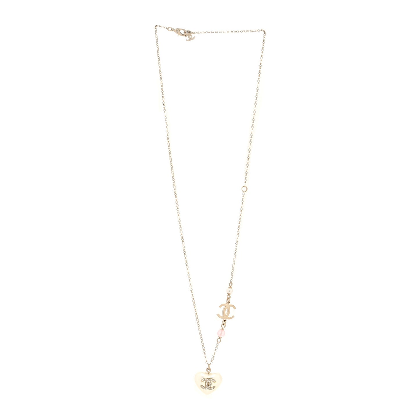 Resin Crystal CC Heart Necklace Pearly White Gold