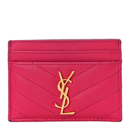 Saint Laurent Grain De Poudre Matelasse Chevron Monogram Credit Card Case Bubblegum 1 of 14