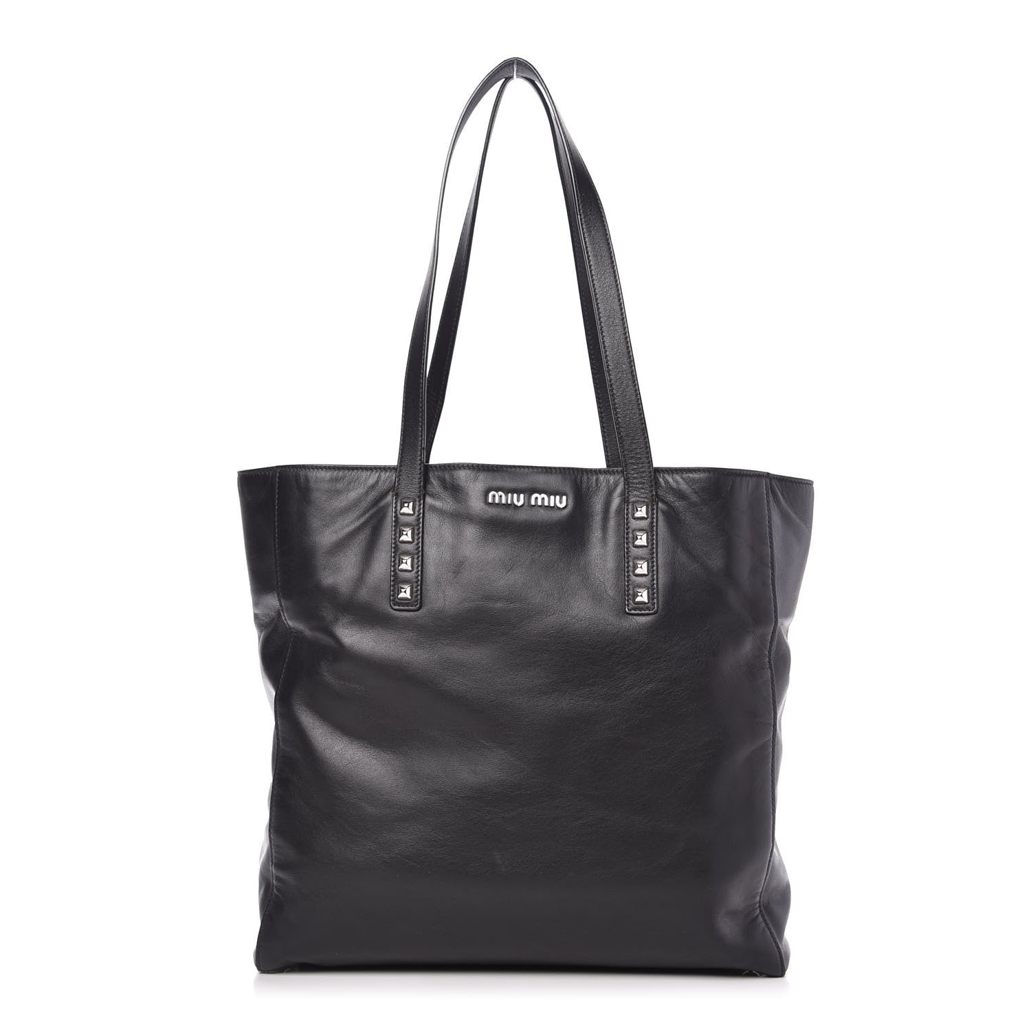 Miu Miu Soft Calf Studded Shopping Tote Black 1 of 10
