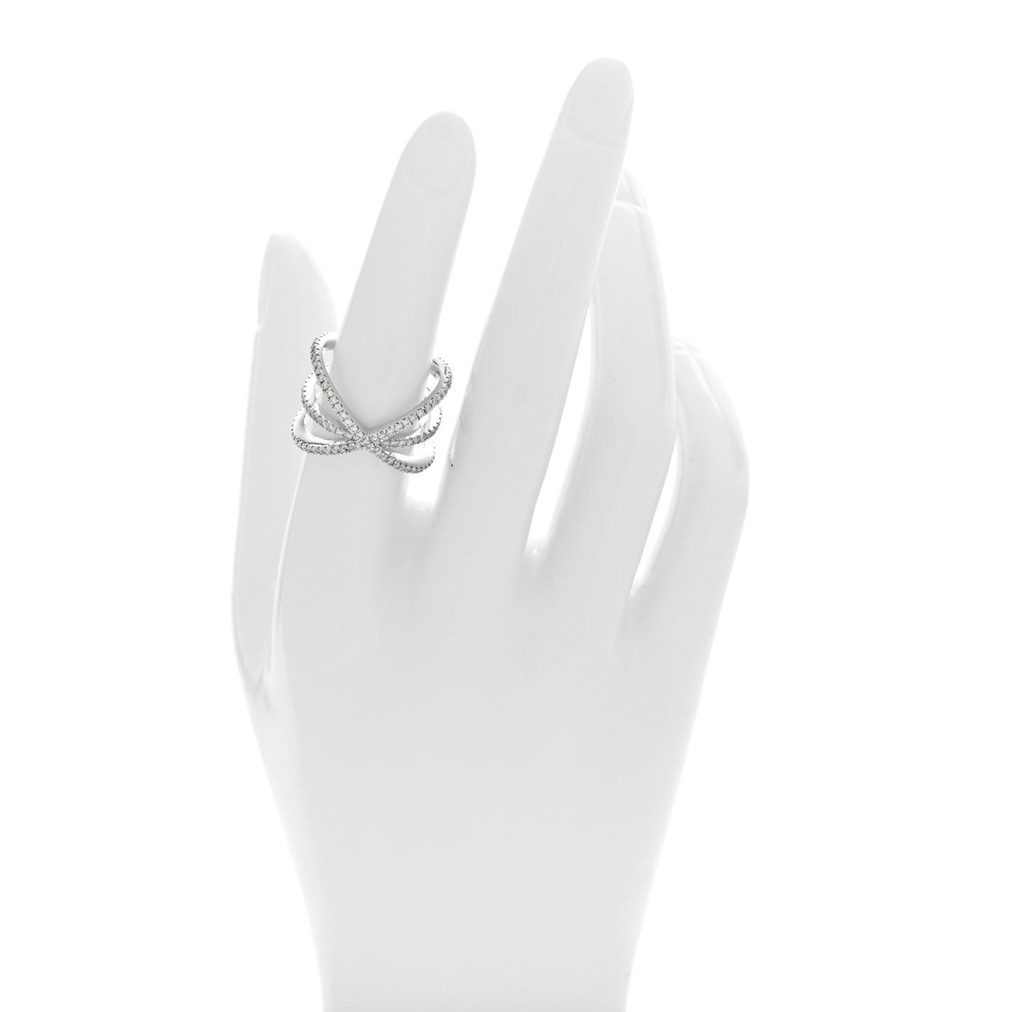 18K White Gold Diamond Double Crisscross Ring 53 6.5