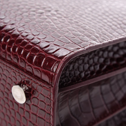 Saint Laurent Calfskin Crocodile Embossed Small Sac de Jour Wine 15 of 15