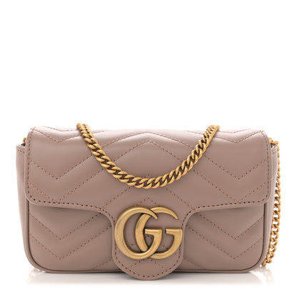 Gucci Calfskin Matelasse Super Mini GG Marmont Shoulder Bag Porcelain Rose 1 of 11