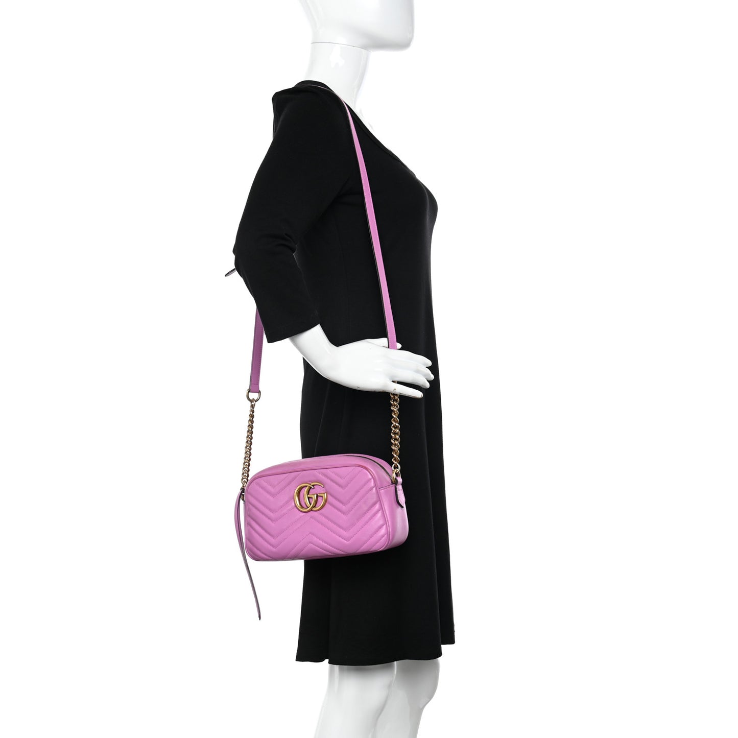 Calfskin Matelasse Small GG Marmont Chain Shoulder Bag Candy Mousse