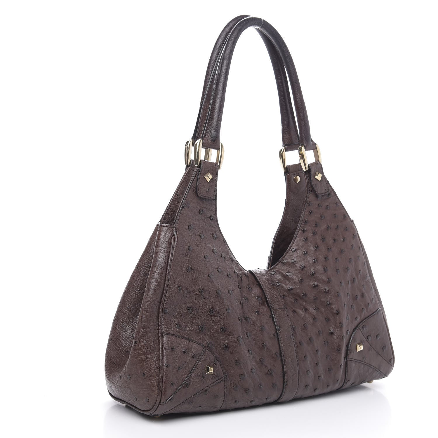 Gucci Ostrich Large Bardot Shoulder Bag Brown 3 of 12