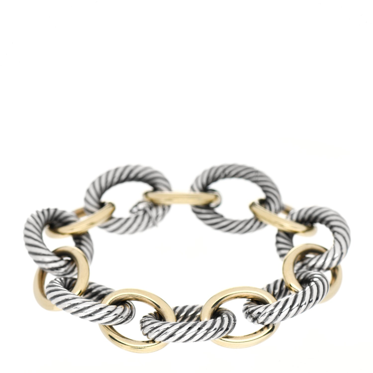 David Yurman Sterling Silver 18K Yellow Gold 17mm Extra Large Oval Link Bracelet 1 of 4