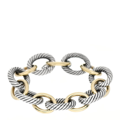 David Yurman Sterling Silver 18K Yellow Gold 17mm Extra Large Oval Link Bracelet 1 of 4
