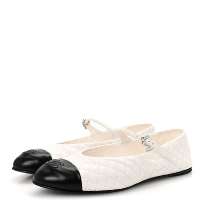 Chanel Lambskin Quilted Mary Jane Flats 38 White Black 4 of 10
