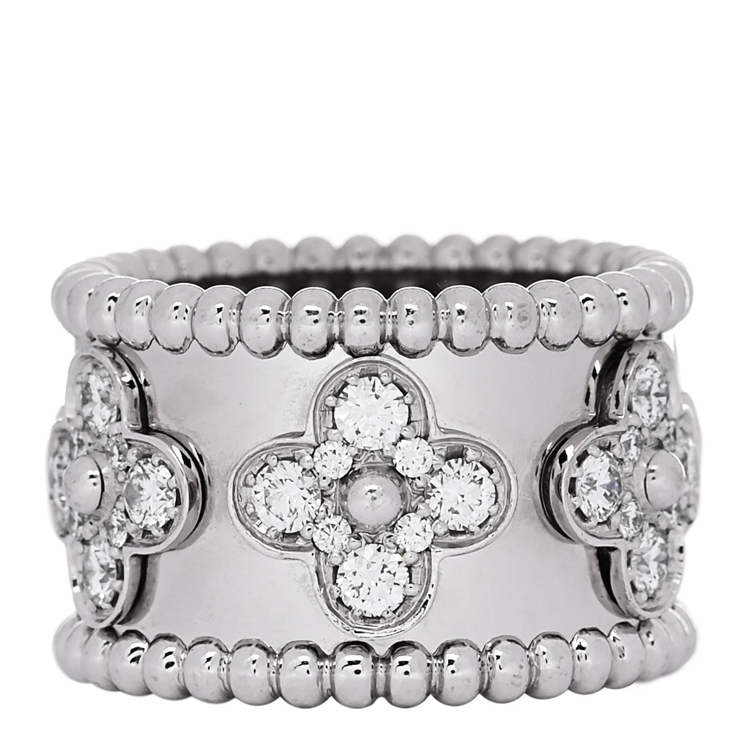 Van Cleef & Arpels 18K White Gold Diamond Medium Perlee Clover Band Ring 48 4.5 3 of 4