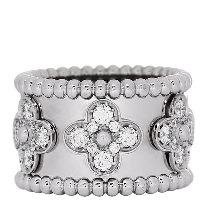 Van Cleef & Arpels 18K White Gold Diamond Medium Perlee Clover Band Ring 48 4.5 3 of 4