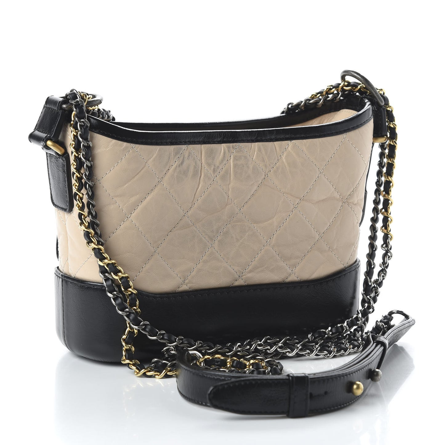 Aged Calfskin Quilted Small Gabrielle Hobo Beige Black