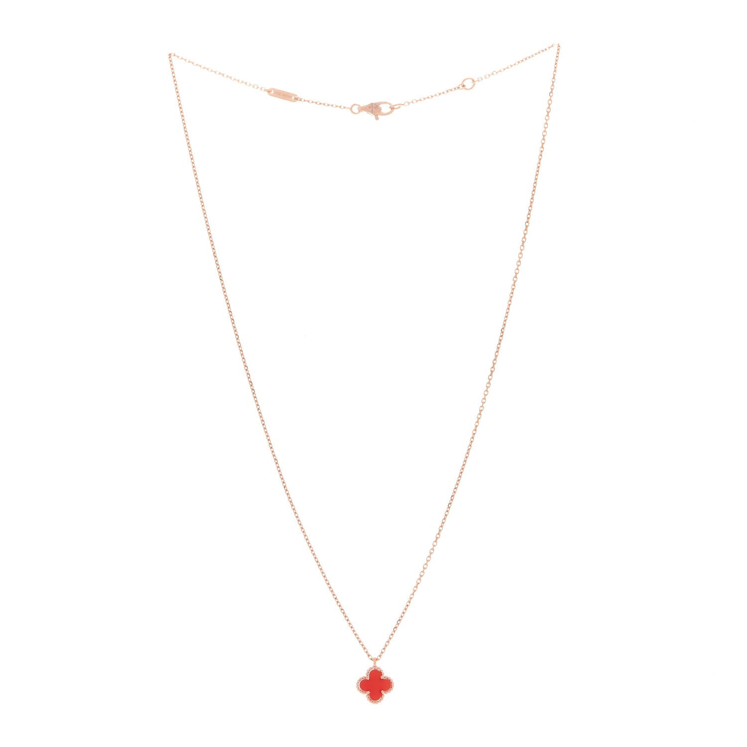 Van Cleef & Arpels 18K Rose Gold Carnelian Sweet Alhambra Pendant Necklace 1 of 4
