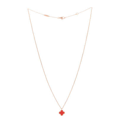 Van Cleef & Arpels 18K Rose Gold Carnelian Sweet Alhambra Pendant Necklace 1 of 4