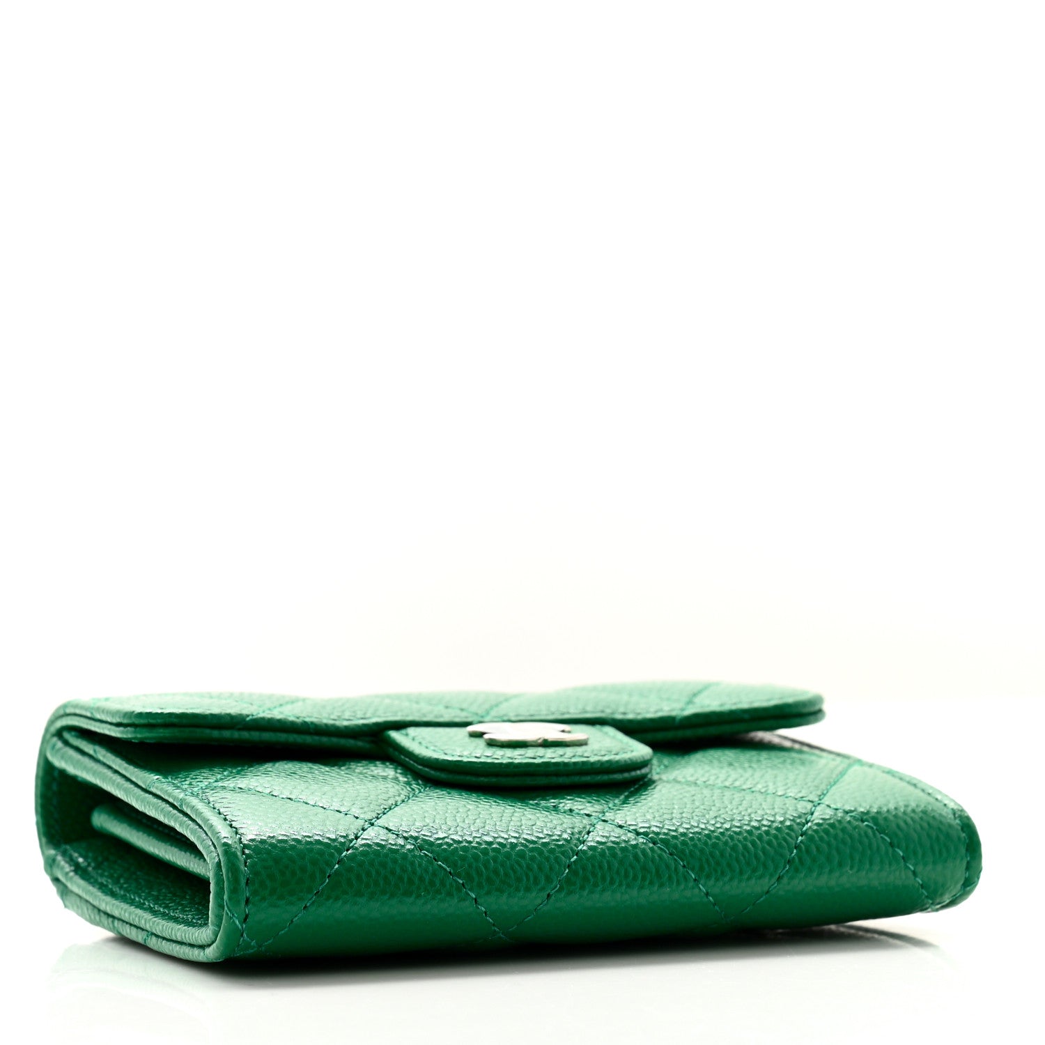 Chanel Caviar Quilted Flap Card Holder Wallet Green 4 of 9