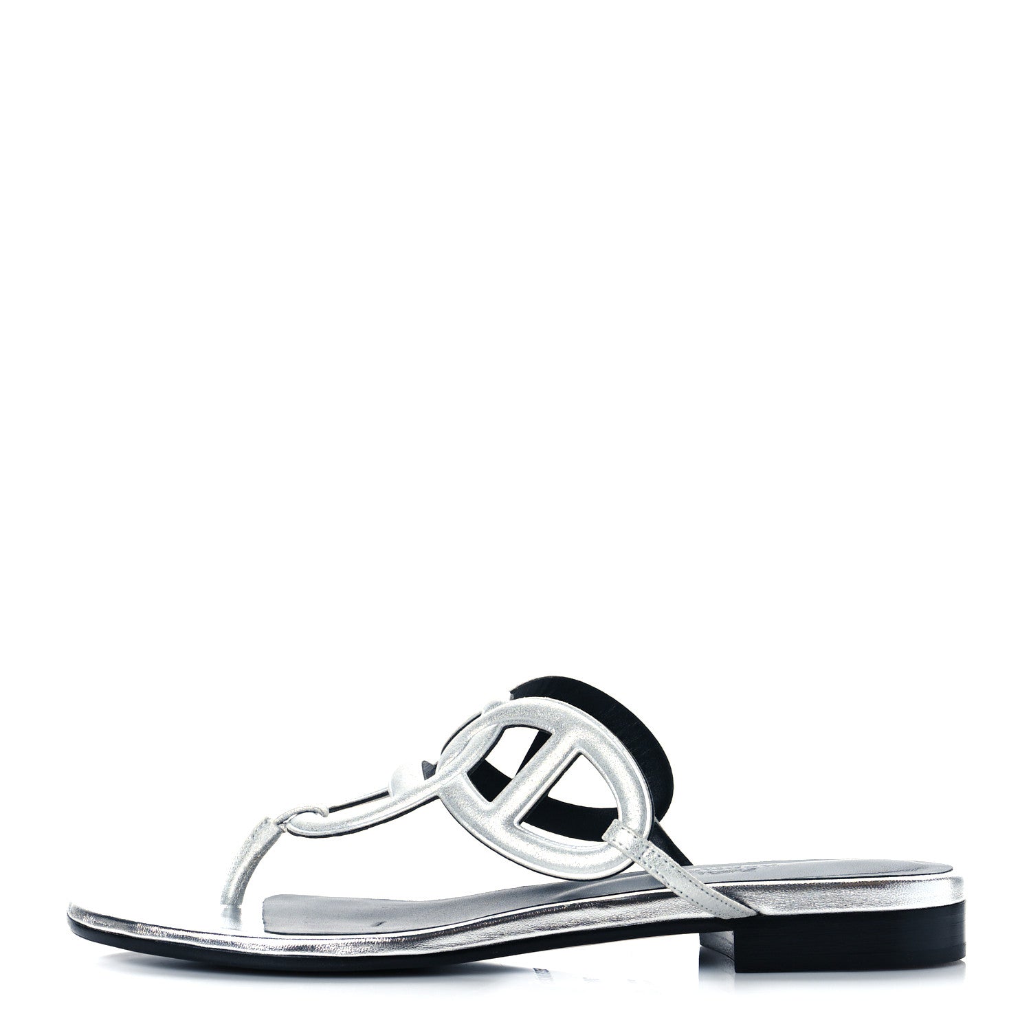 Hermes Metallic Suede Goatskin Beach Sandals 38 Silver 1 of 9