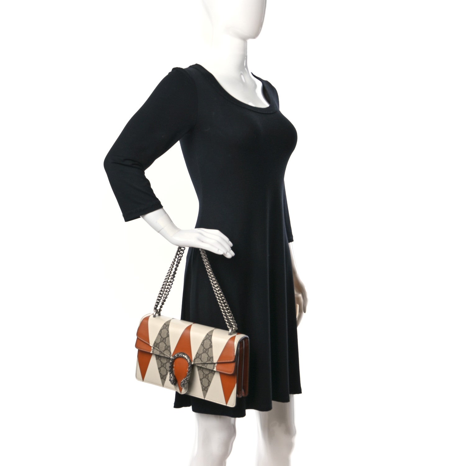 Gucci GG Supreme Monogram Calfskin Colorblock Small Dionysus Shoulder Bag White Brown 3 of 14