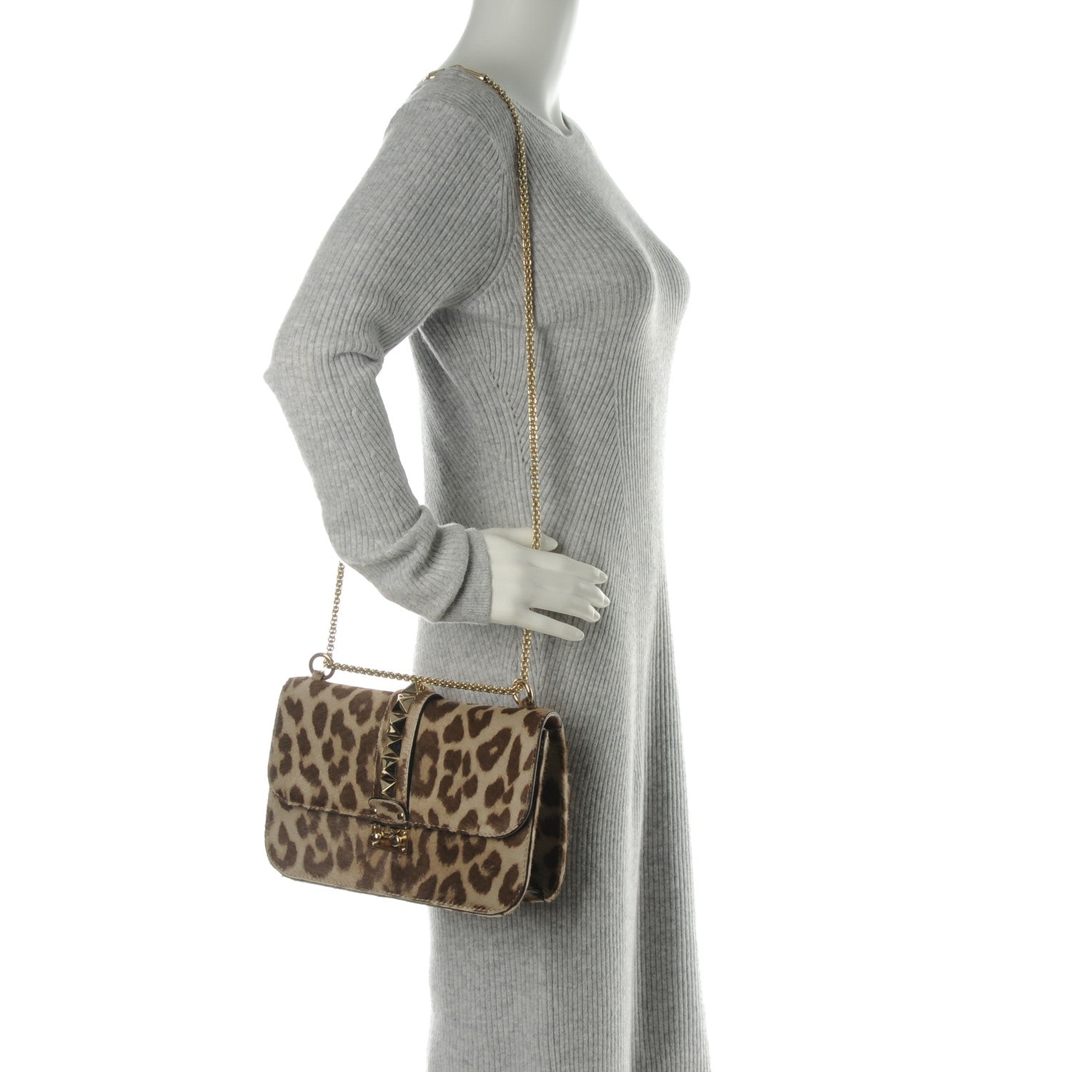 Valentino Garavani Calf Hair Leopard Print Medium Glam Lock Rockstud Flap Blush 2 of 7