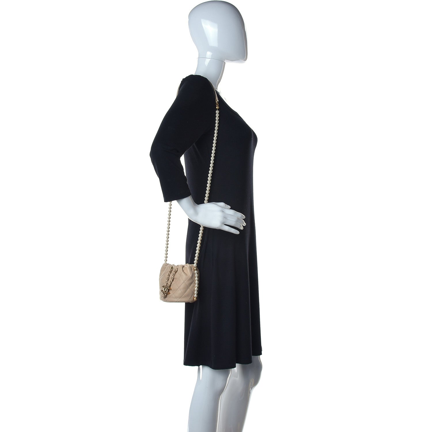Chanel Calfskin Quilted Pearl Mini About Pearls Drawstring Bucket Bag Beige 2 of 10