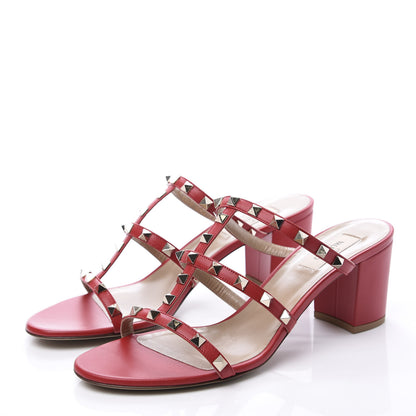 Valentino Garavani Calfskin Nappa Rockstud 60mm Caged Slide Sandals 41.5 Rouge Pur 2 of 10