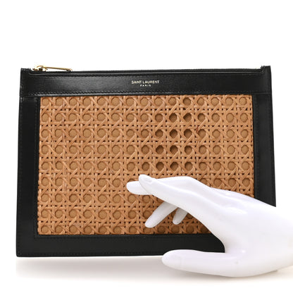 Saint Laurent Cane Woven Calfskin Zipped Pouch Black 3 of 14