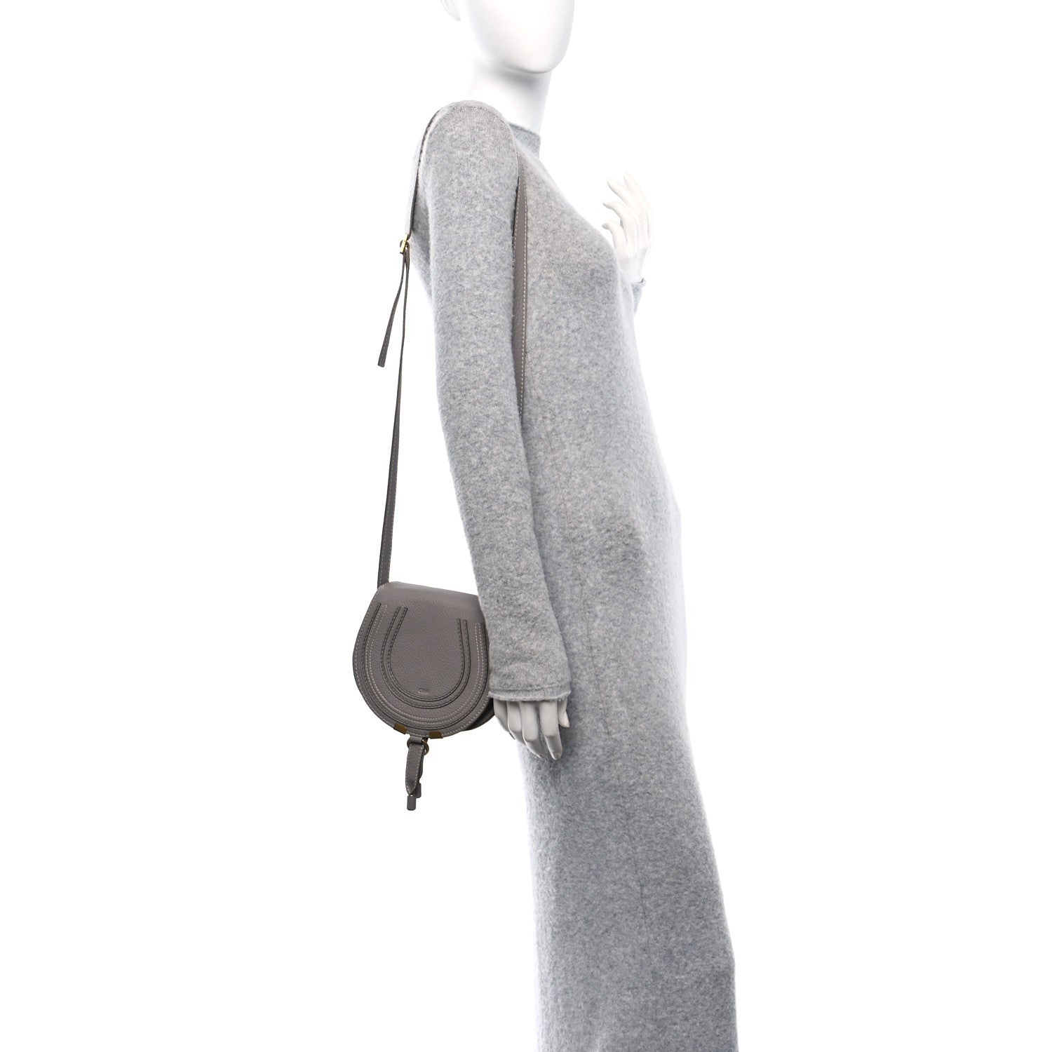 Chloe Grained Calfskin Small Marcie Saddle Bag Cashmere Grey 2 of 10