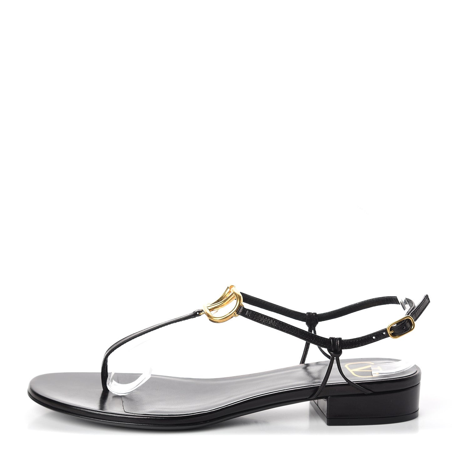 Calfskin VLogo Slingback Low Heel Thong Sandals 39 Black