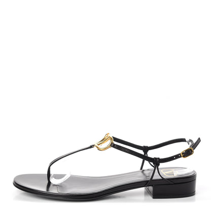 Valentino Garavani Calfskin VLogo Slingback Low Heel Thong Sandals 39 Black 1 of 10