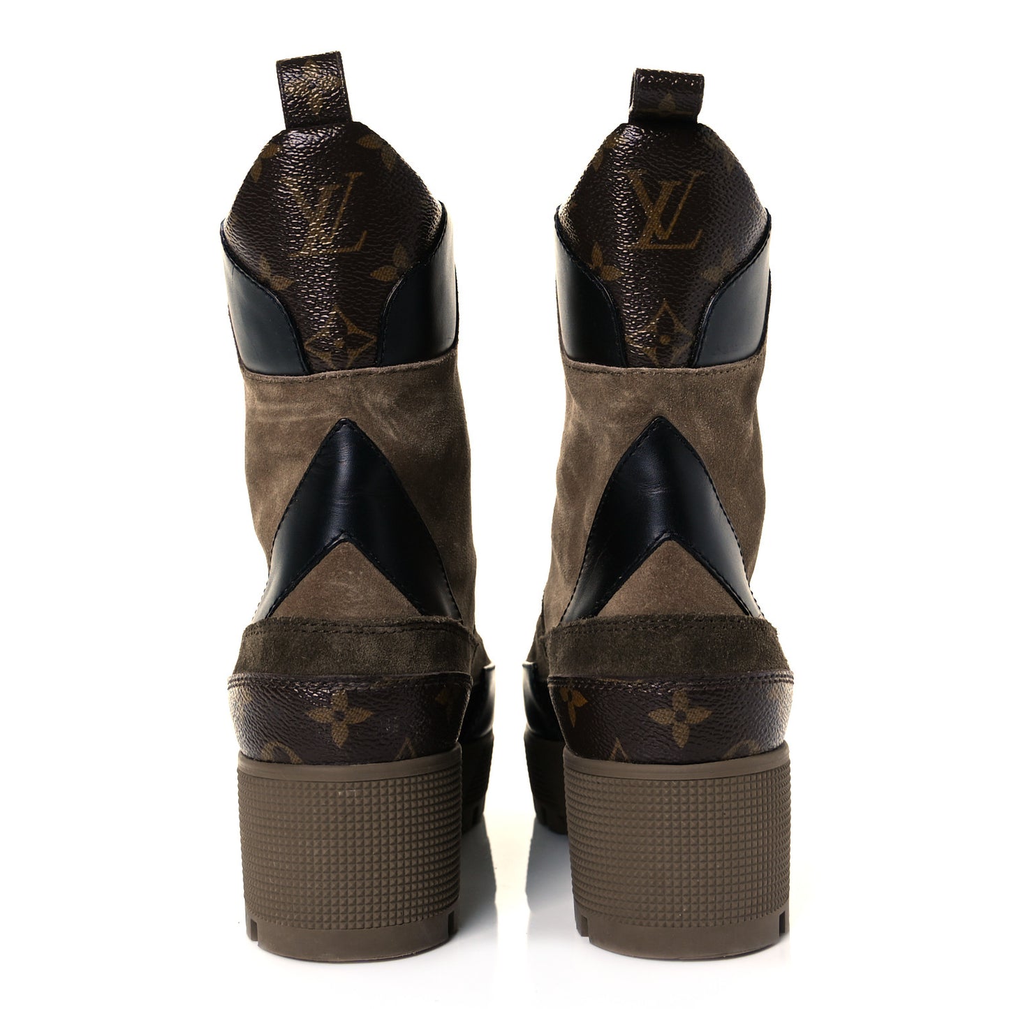 Suede Calfskin Monogram Laureate Platform Desert Boots 39.5 Taupe