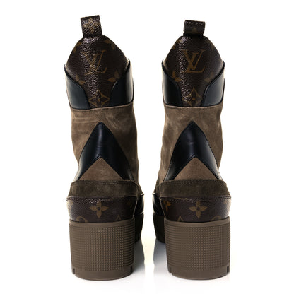 Louis Vuitton Suede Calfskin Monogram Laureate Platform Desert Boots 39.5 Taupe 5 of 7