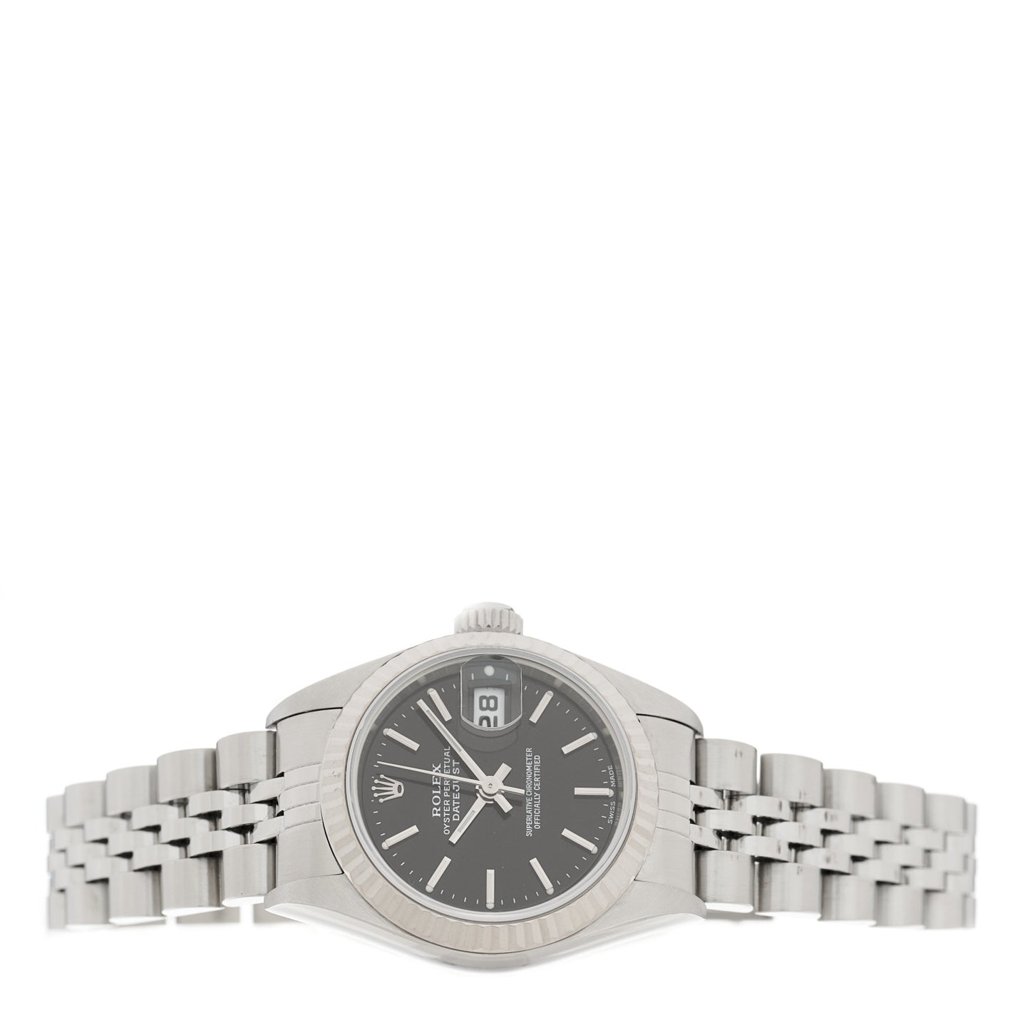 Stainless Steel 18K White Gold 26mm Oyster Perpetual Datejust Watch Black 79174